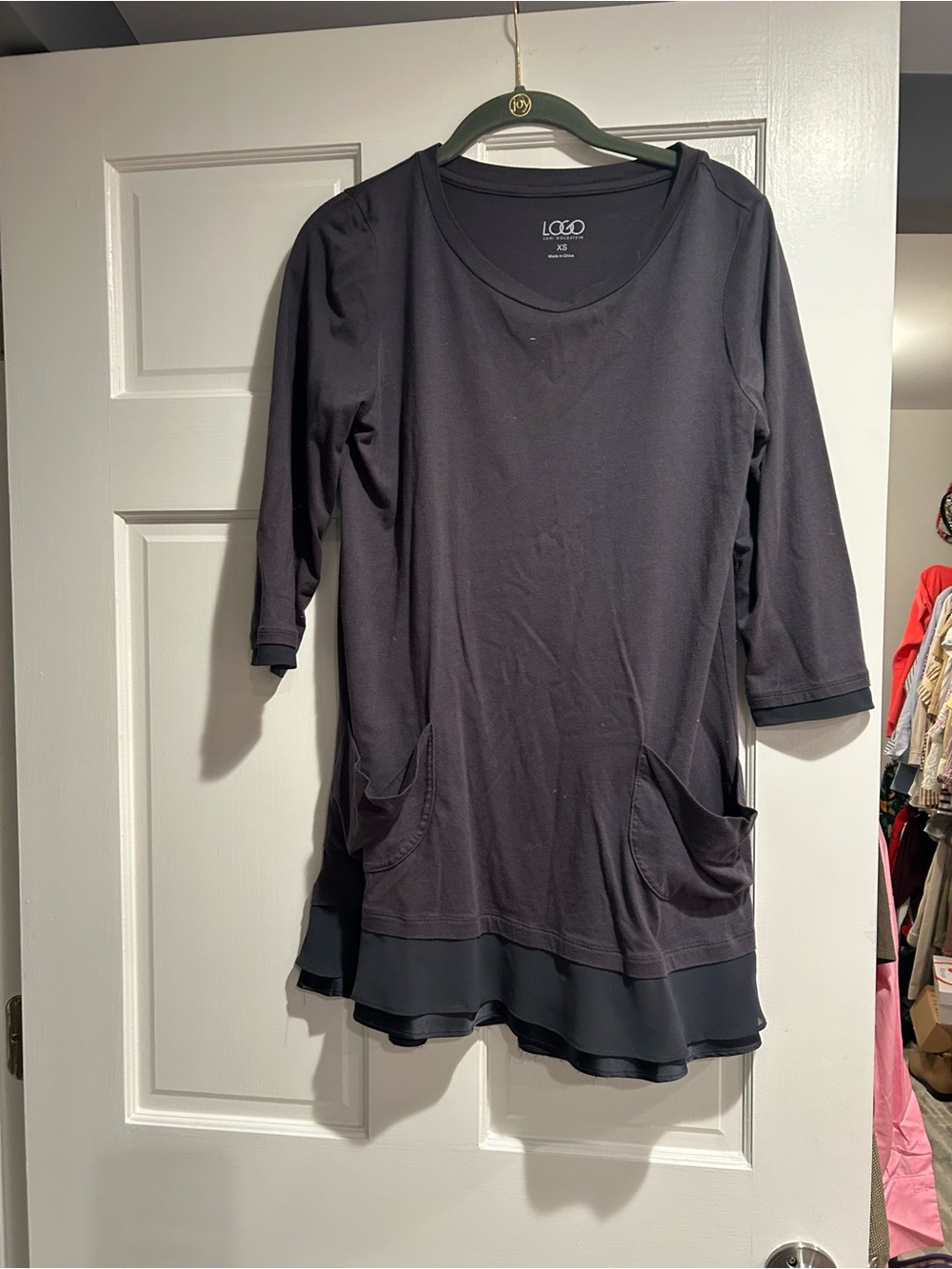 LOGO  grey- purple Long Sleeve Tunic with Double-Layer Hem